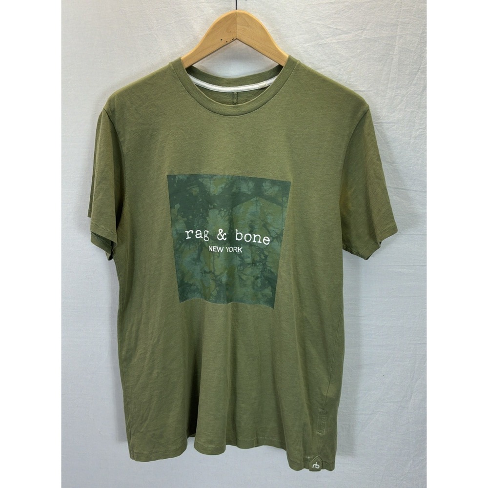 Rag & Bone graphic Print Spellout T Shirt Men's SM  Cotton Tee Green streetwear